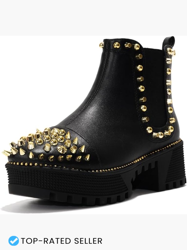 Spiky Platform Combat Boots Chunky Heel Round Toe Pull-On Edgy Fashion Ankle